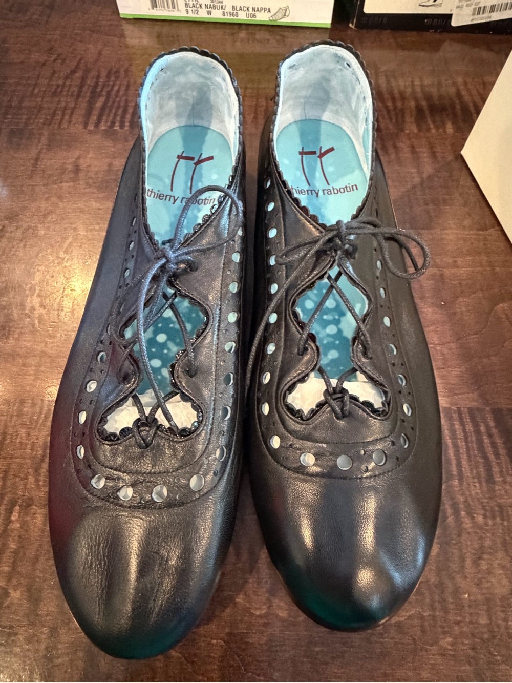 Thierry Rabotin Black Nappa Leather Lace-Up Flats EU 40 Made in Italy